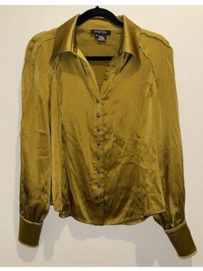 Etcetera Silk Gold Chartreuse Button-Up Blouse Size S